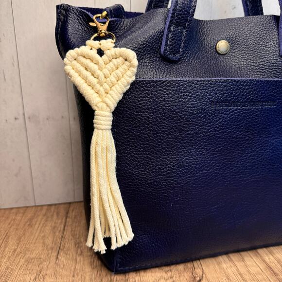 Macrame Charm Neutral Purse Keychain Charm Boho Accessories FAST SHIP NEW - Picture 2 of 2